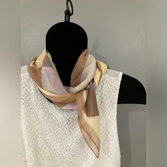 100% Silk scarf large camel grey cream - Picture 2 of 10